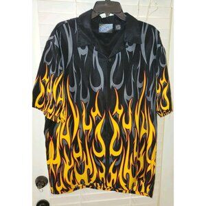 Sapphire Lounge Flame Shirt Mens LARGE 42/44 Button Up Rockabilly Fire Print